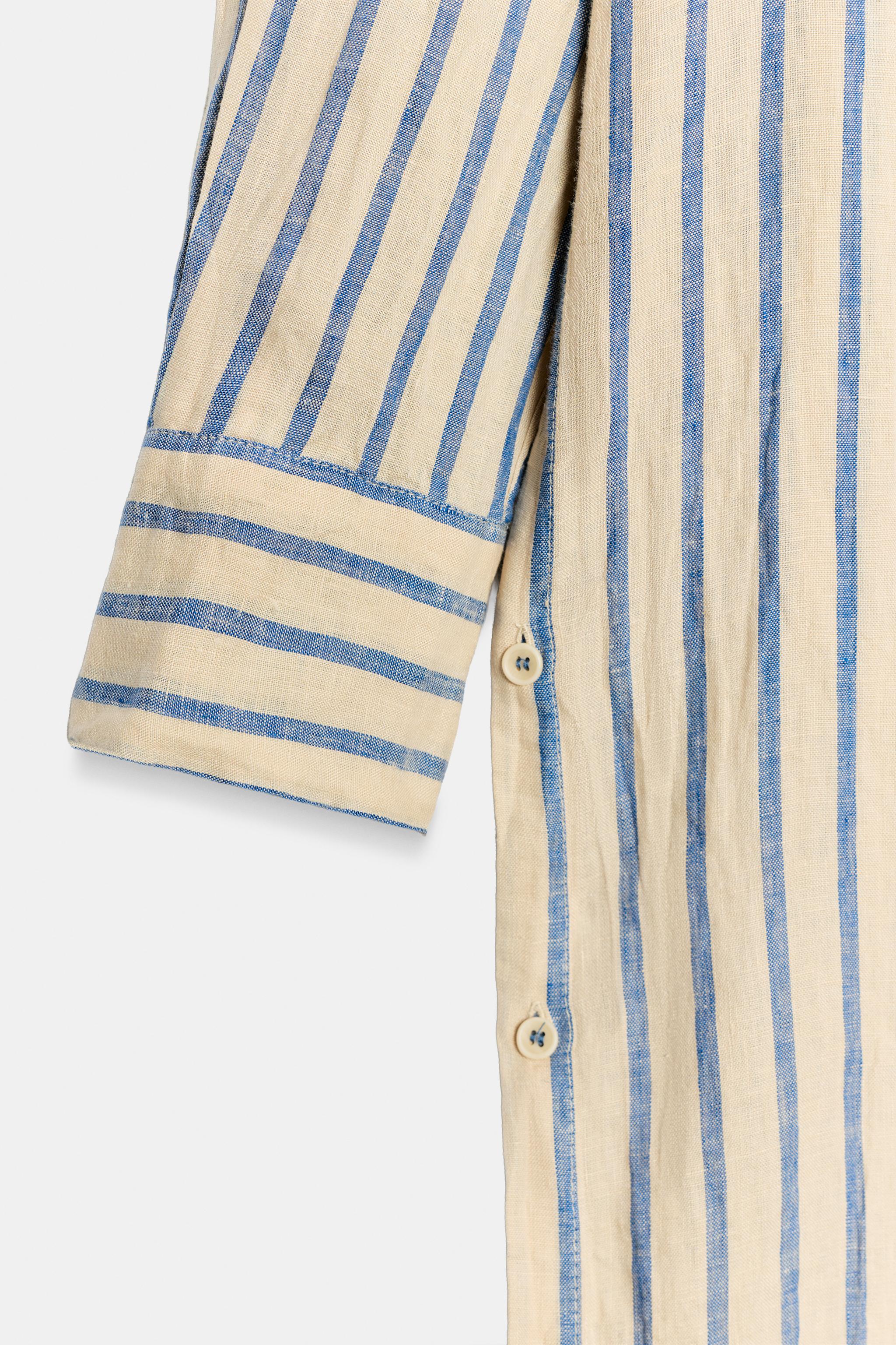 ZW COLLECTION 100% LINEN STRIPED SHIRT DRESS